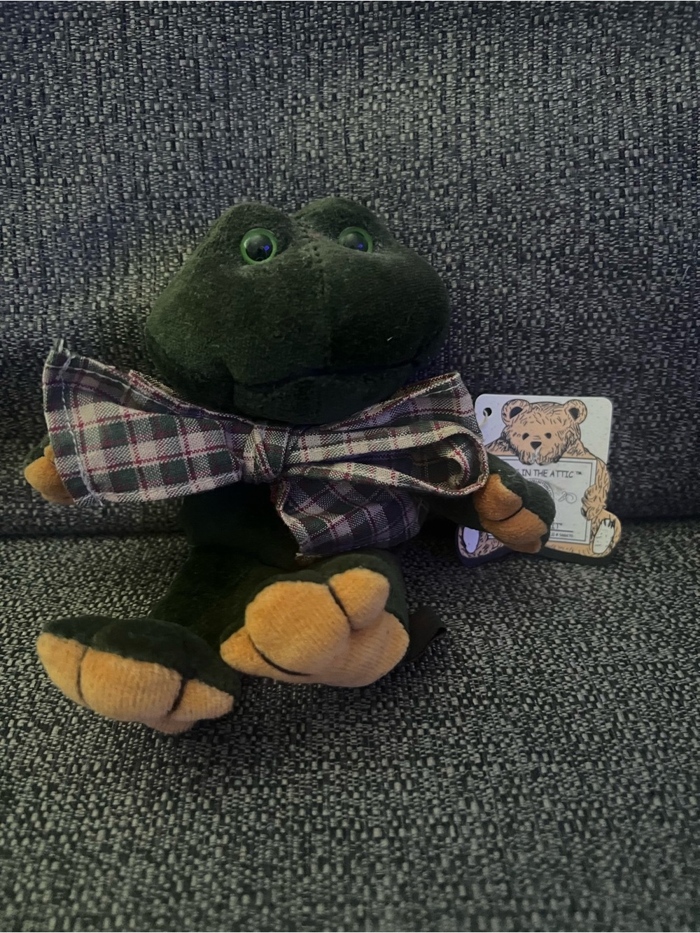 Boyds Bears Green Frog Plush with Plaid Bow